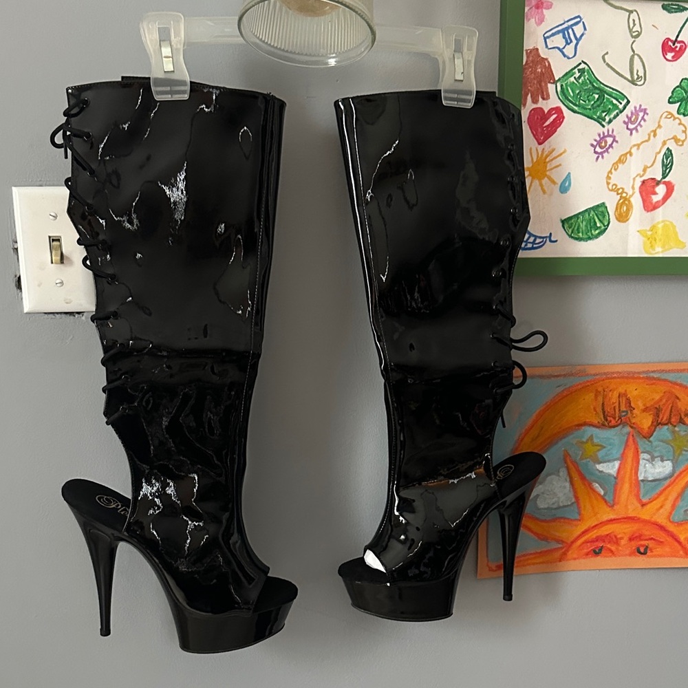 Pleaser Knee High Laces Up Heels